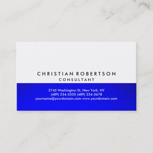 Blue White Plain Modern Consultant Business Card (Front)