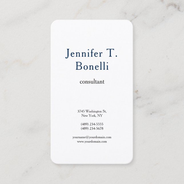 Blue & White Plain Modern Minimalist Professional Business Card (Front)