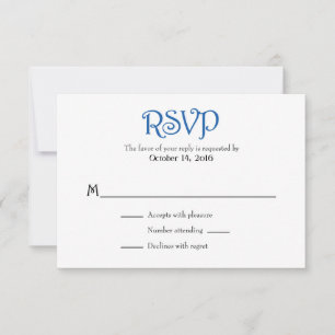 Blue White Plain Simple Wedding RSVP Cards