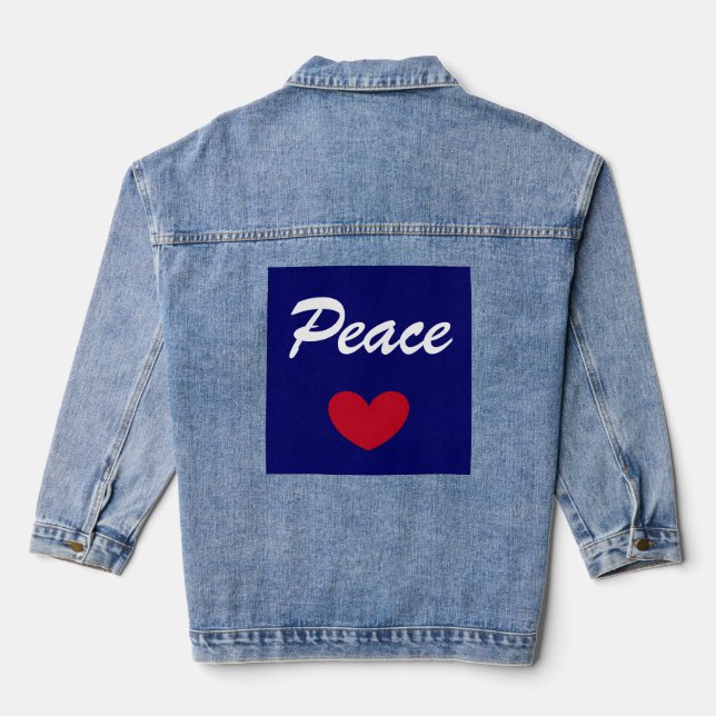 Blue & White Plus Heart Peace Denim Jacket (Back)