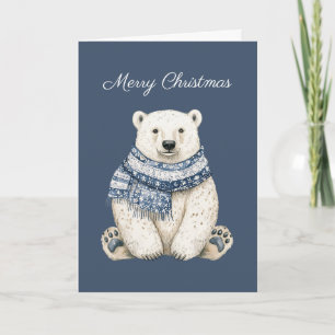 Blue White Polar Bear Christmas Card