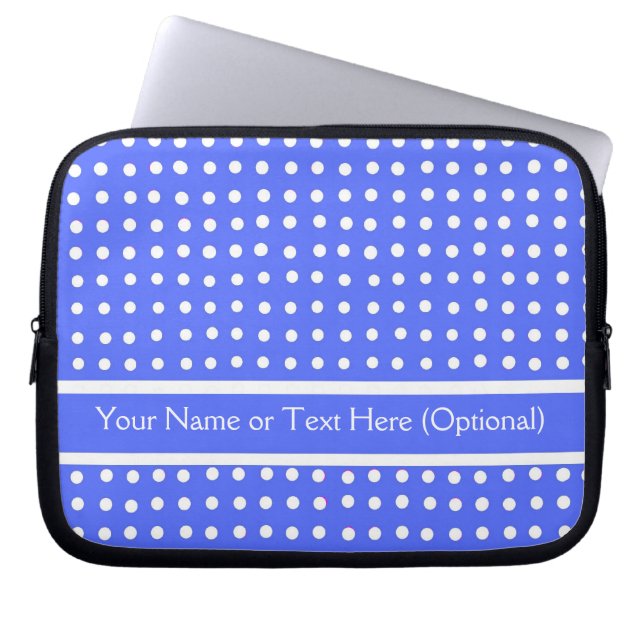 Blue/White Polka Dot Customizable Laptop Sleeve (Front)