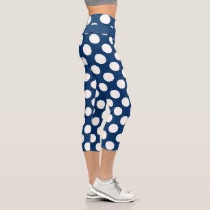 Blue White Polka Dot Pattern Capri Leggings