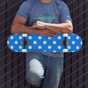 Blue White Polka Dots Design Skateboard