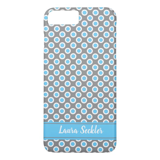 Blue-white polka dots pattern Monogram Case-Mate iPhone Case (Back)