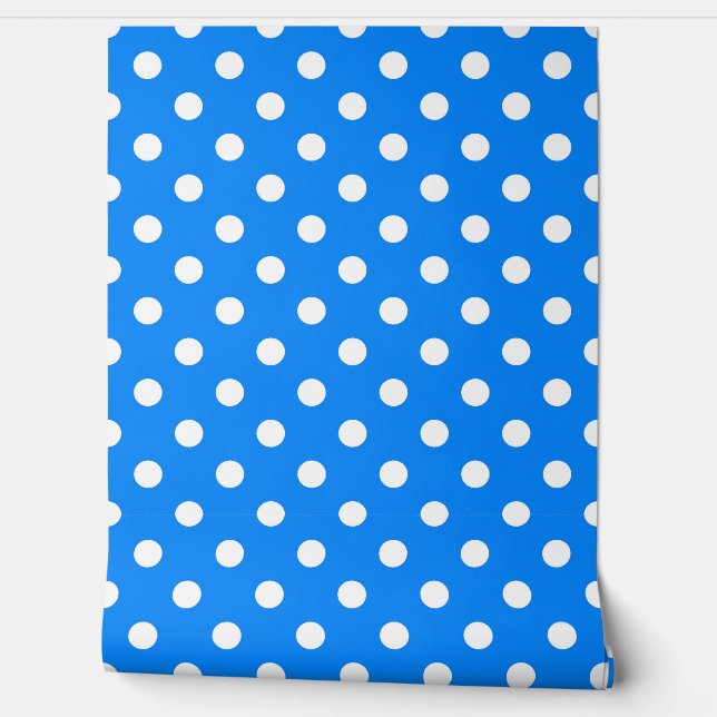 Blue White Polka Dots Pattern Wall Decor (Unrolling)