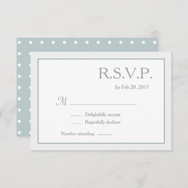 Blue White Polka Dots Wedding RSVP Invitation (Front/Back)