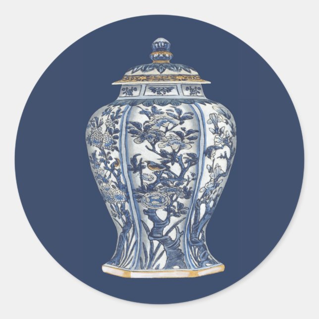 Blue & White Porcelain Vase by Vision Studio Classic Round Sticker (Front)
