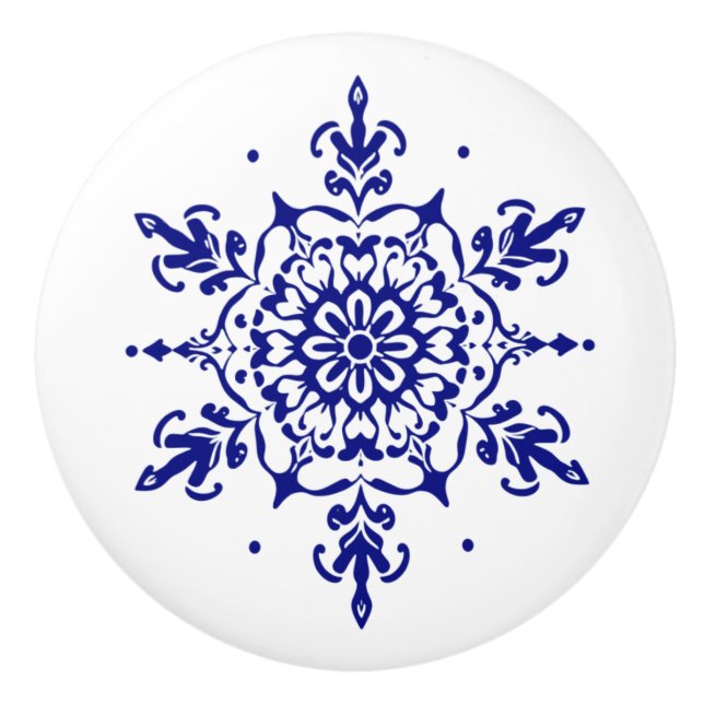 Blue & White Portuguese Azulejo Style Ceramic Knob (Front)