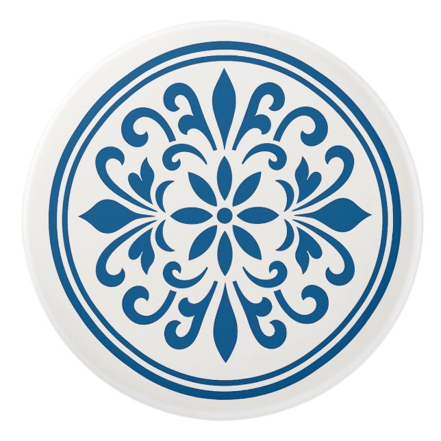 Blue & White Portuguese Azulejo Style Ceramic Knob (Front)