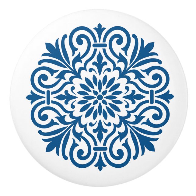 Blue & White Portuguese Azulejo Style Ceramic Knob (Front)