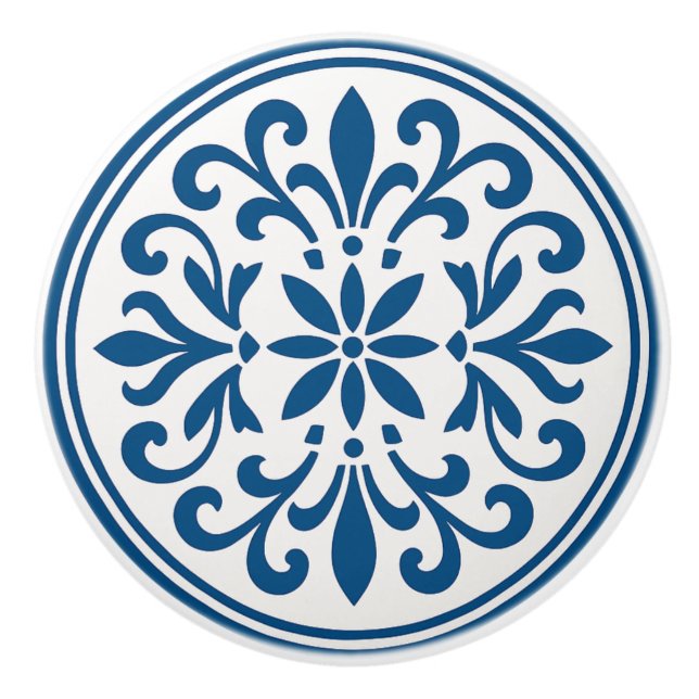 Blue & White Portuguese Azulejo Style Ceramic Knob (Front)