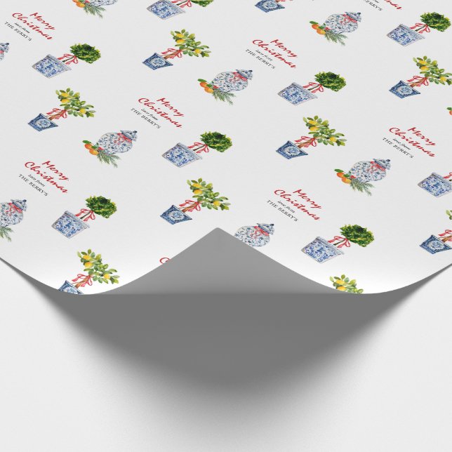 Blue & White Pottery Christmas  Wrapping Paper (Corner)