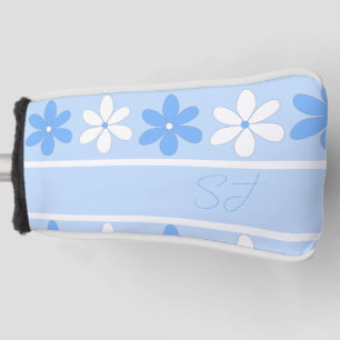 BLUE WHITE PRETTY FLORAL PATTERN FLOWERS INITIALS GOLF HEAD COVER