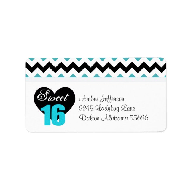 Blue & White Print Sweet 16 Address Labels (Front)
