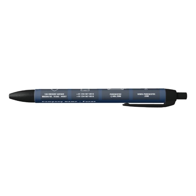 Blue & White Professional Icon, Company/Event Black Ink Pen (Bottom)