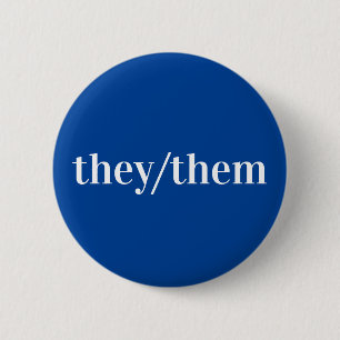 Blue White Pronoun Button They/Them