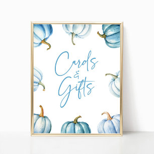 Blue White Pumpkin Fall Autumn Cards & Gifts Sign