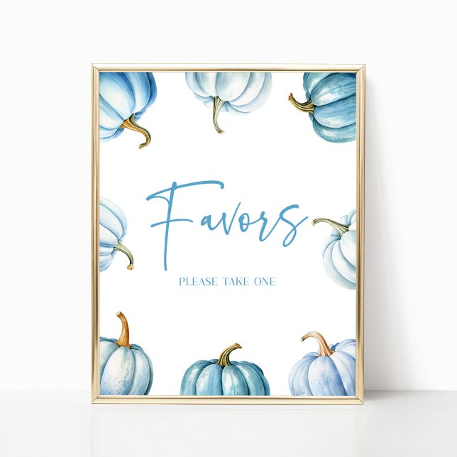 Blue White Pumpkin Fall Autumn Party Favours Sign (Creator Uploaded)