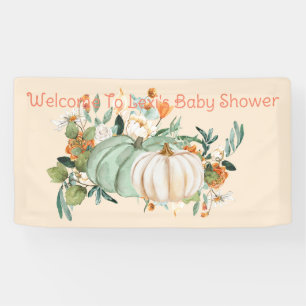 Blue White Pumpkin Fall Flowers Personalized, Banner