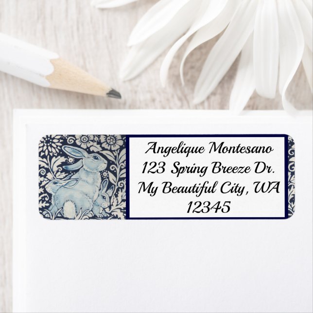 Blue & White Rabbit Animal Chinoiserie Navy Floral (Insitu)