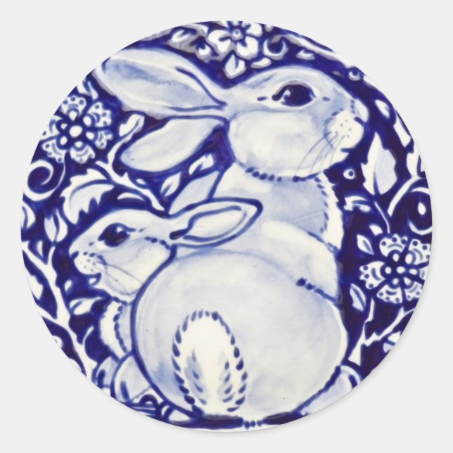 Blue White Rabbit Baby Floral Sticker Dedham Navy (Front)