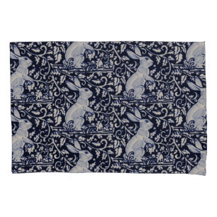 Blue & White Rabbit Bunny Elegant Art Cobalt Navy Pillowcase