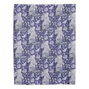 Blue & White Rabbit Bunny Flowers Bird Navy Cobalt Duvet Cover