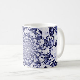 Blue & White Rabbit Bunny Hare Fractal Monogram Coffee Mug