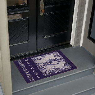 Blue White Rabbit Bunny Welcome Tile Art Large Doormat