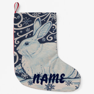 Blue & White Rabbit Christmas Stocking Personalize