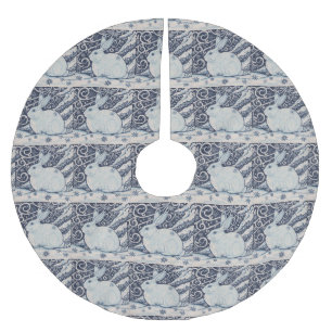 Blue White Rabbit Designer Christmas Tree Skirt
