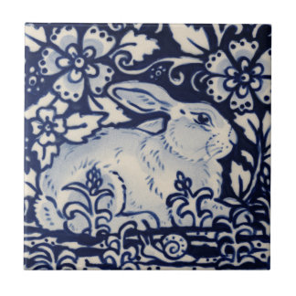 Blue White Rabbit Floral Snail Chinoiserie Cobalt Tile