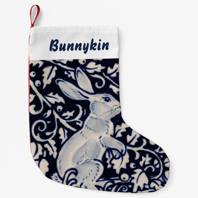 Blue & White Rabbit Hare Bunny Christmas Pet Small Christmas Stocking (Front)