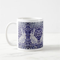 Blue & White Rabbit Strawberry Garden Bunny Floral