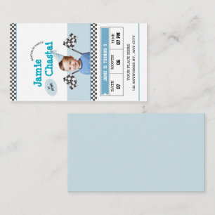 Blue & White Race Car Adventure Kids Birthday  Enclosure Card