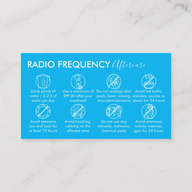 Blue White Radio Frequency Skin Tighten Aftercare Business Card (Back)