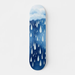 Blue White Rain Drops Rainy Day Pattern Skateboard