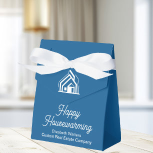 Blue White Real Estate Happy Housewarming Custom Favor Box