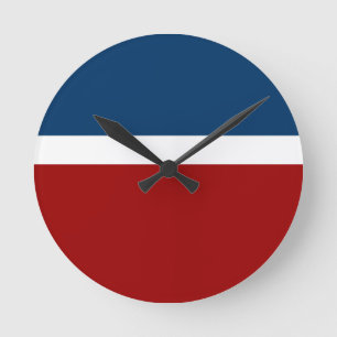 Blue White Red Colour Block Style Design Round Clock