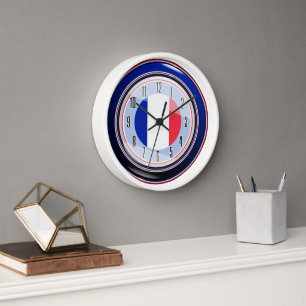 Blue White Red Flag of France Clock