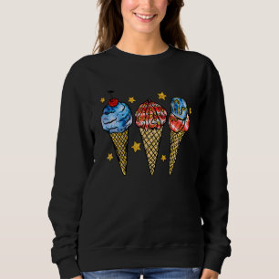 Blue White Red Ice Cream Cone Us Flag 4th Of July Sweatshirt