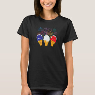 Blue White Red Ice Cream Cone Us Flag 4th Of July T-Shirt
