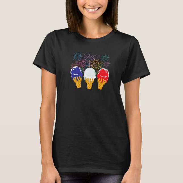 Blue White Red Ice Cream Cone Us Flag 4th Of July  T-Shirt (Front)