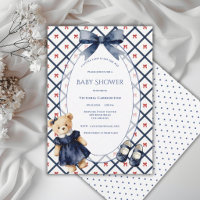 Blue White Red Little Lady Floral Bear Vintage