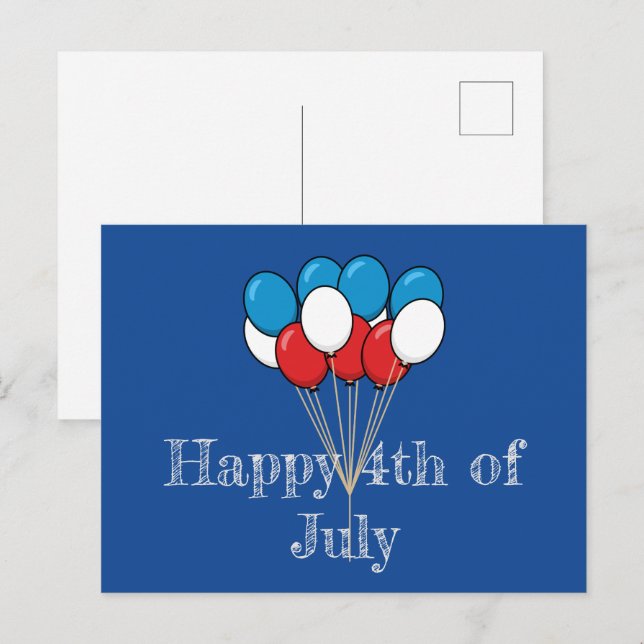 Blue White Red Patriotic Balloons | Personalize Holiday Postcard (Front/Back)
