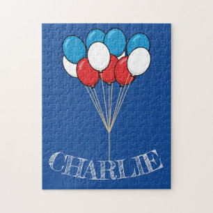 Blue White Red Patriotic Balloons Personalize Jigsaw Puzzle
