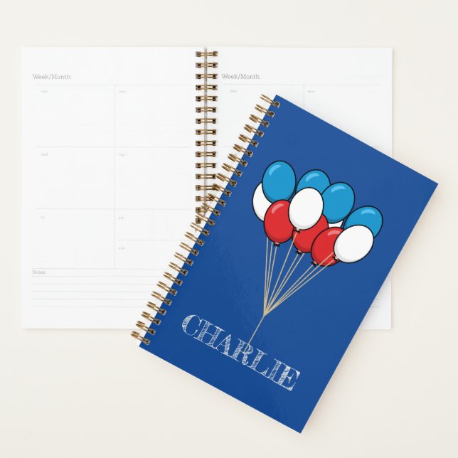 Blue White Red Patriotic Balloons | Personalize Planner (Display)