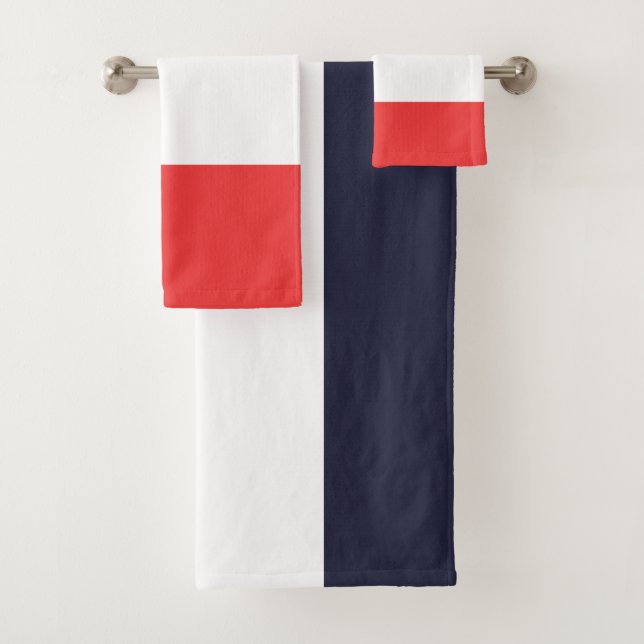 Blue White & Red Stripes Striped Bath Towel Set (Insitu)