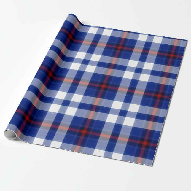Blue White Red Tartan Plaid Wrapping Paper (Unrolled)